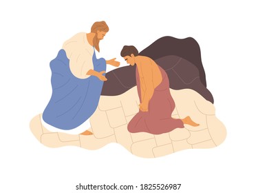 Biblical vector illustration series, Abraham sacrificing his son as a test of faith
