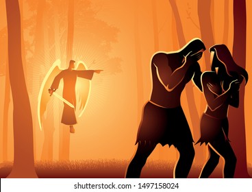 Biblical vector illustration series, Adam and Eve Expelled From The Garden