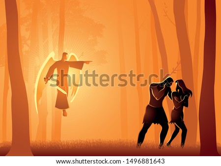 Biblical vector illustration series, Adam and Eve Expelled From The Garden