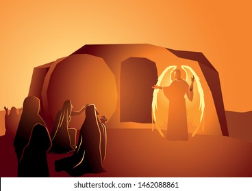 Biblical vector illustration series, Angel appeared at Jesus’ tomb.
