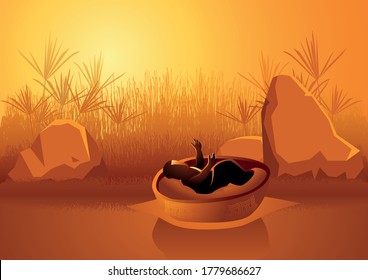 Biblical vector illustration series, baby Moses on the Nile