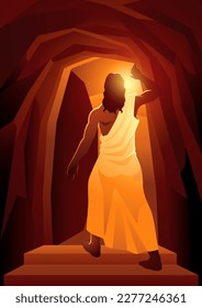 Biblical vector illustration series, back view of the resurrection of Jesus or resurrection of Christ