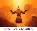 Biblical vector illustration series, Daniel in the lions den