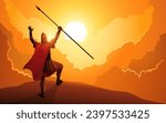 Biblical vector illustration series, depicting the moment when Joshua commanded the sun to stand still