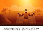 Biblical vector illustration series, God makes covenant with Abraham, God promises to bless Abraham and all of his descendants