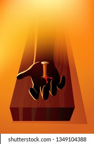 Biblical vector illustration series. Hand of Jesus Christ nailed to the cross