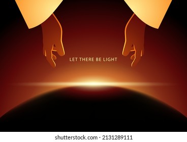 Biblical vector illustration series, God’s hand creating light, The Creation of the World, the first day, light was created