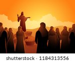 Biblical vector illustration series, Jesus feeds the five thousand or feeding the multitude
