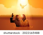 Biblical vector illustration series, Jesus baptised by John the Baptist
