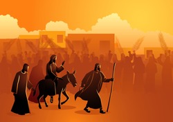 Biblical vector illustration series, Jesus comes to Jerusalem as King