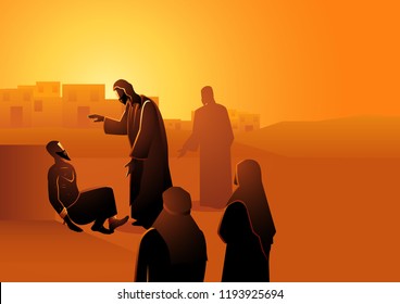 Biblical vector illustration series, Jesus heals the man with leprosy