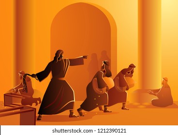 Biblical vector illustration series, Jesus cleanses the temple