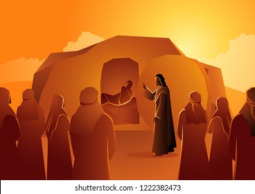 Biblical vector illustration series, Jesus raises Lazarus from the dead