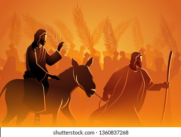 Biblical vector illustration series, Jesus comes to Jerusalem as King