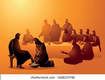 Biblical vector illustration series, Jesus washing apostles feet