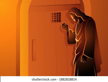 Biblical vector illustration series of Jesus Knocking on the Door