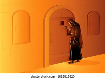 Biblical vector illustration series of Jesus Knocking on the Door