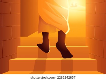 Biblical vector illustration series, Jesus stepped out of the tomb