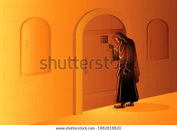 Biblical Vector Illustration Series Jesus Knocking Stock Vector ...