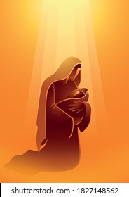 Biblical vector illustration series, Mary holding baby Jesus. Christmas theme