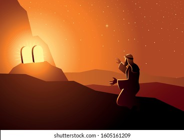 Biblical vector illustration series, Moses received the Ten Commandments