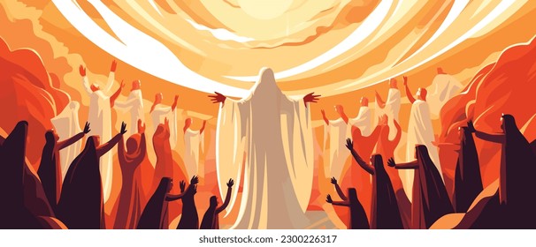 Biblical vector illustration series, Pentecost also called Whit Sunday, Whitsunday or Whitsun. It commemorates the descent of the Holy Spirit upon the Apostles and other followers of Jesus Christ 