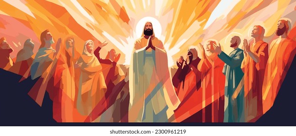 Biblical vector illustration series, Pentecost also called Whit Sunday, Whitsunday or Whitsun. It commemorates the descent of the Holy Spirit upon the Apostles and other followers of Jesus Christ