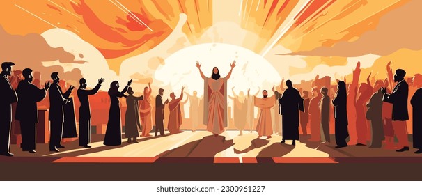 Biblical vector illustration series, Pentecost also called Whit Sunday, Whitsunday or Whitsun. It commemorates the descent of the Holy Spirit upon the Apostles and other followers of Jesus Christ