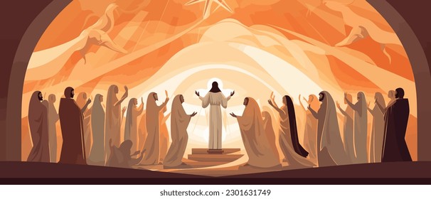 Bibelvektorgrafik-Serie, Pentecost auch Whit Sunday, Whitsunday oder Whitsun genannt. Es erinnert an den Abstieg des Heiligen Geistes auf die Apostel und andere Anhänger Jesu Christi