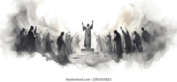 Biblical vector illustration series, Pentecost also called Whit Sunday, Whitsunday or Whitsun. It commemorates the descent of the Holy Spirit upon the Apostles and other followers of Jesus Christ