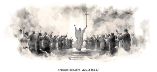 Biblical vector illustration series, Pentecost also called Whit Sunday, Whitsunday or Whitsun. It commemorates the descent of the Holy Spirit upon the Apostles and other followers of Jesus Christ