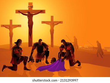 Biblical vector illustration series, Roman soldiers gambling for Christ’s clothes