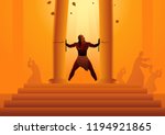 Biblical vector illustration series, Samson held the pillars of the temple and pushing them apart