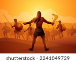 Biblical vector illustration series, Samson fights against the Philistines