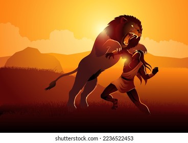 Biblical vector illustration series, Samson Fighting The Lion