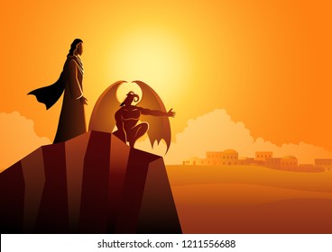 Biblical vector illustration series, the temptation of Jesus Christ