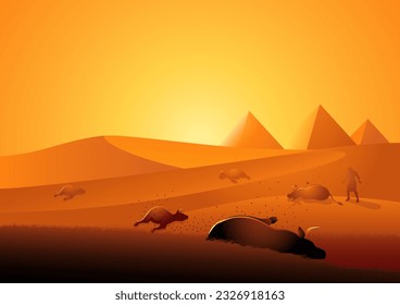 Biblical vector illustration series, the ten plagues of Egypt, fifth plague, plague of livestock