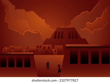 Serie de ilustraciones bíblicas vectoriales, las diez plagas de Egipto, novena plaga, plaga de oscuridad