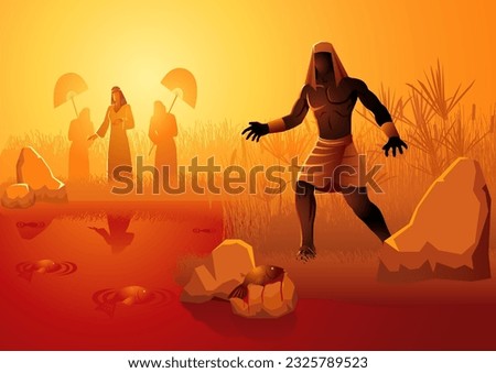 Biblical vector illustration series, the ten plagues of Egypt, first plague, water turned to blood