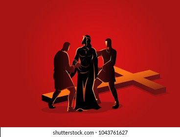 Biblical vector illustration series. Way of the Cross or Stations of the Cross, tenth station, Jesus is Stripped of His Garments.