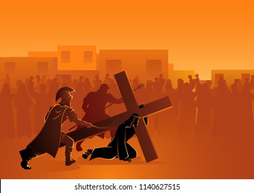 Biblical vector illustration series. Way of the Cross or Stations of the Cross, Passion of Christ.