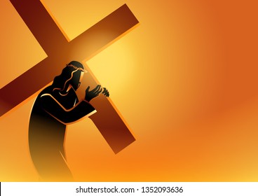 Biblical vector illustration series. Way of the Cross or Stations of the Cross,  Jesus accepts his cross.