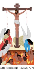 Biblical vector illustration series. Way of the Cross or Stations of the Cross, twelfth station. Flat vector illustration isolated on white background