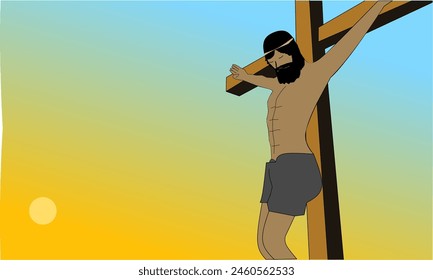 Biblical vector illustration series.  Way of the Cross or Stations of the Cross, Jesus Dies on the Cross