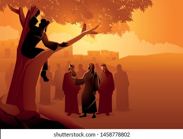Biblical vector illustration series, Zacchaeus climbed up into a sycamore tree to have a better view of Jesus.