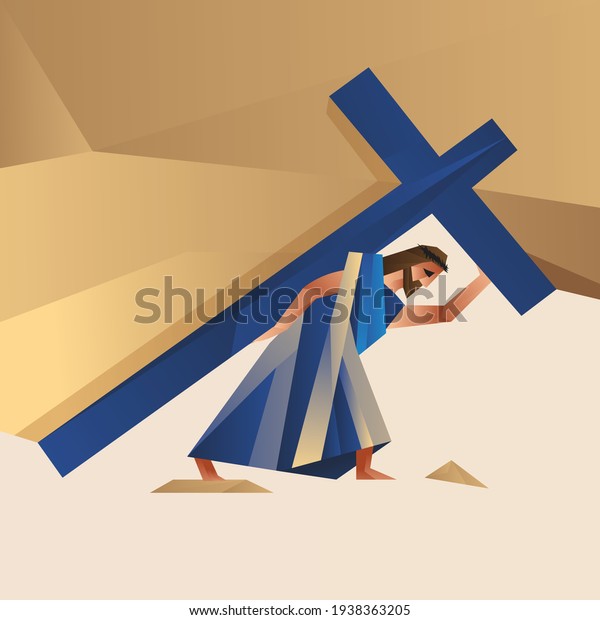 Ilustración Bíblica Vectorial Camino De La Cruz O Estaciones De La Cruz Jesús Lleva Su Cruz 5768