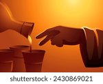 Biblicall vector illustration series. Jesus's hand blessing water to turn it into wine