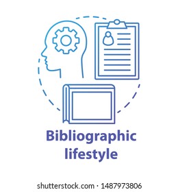 Bibliographic lifestyle blue concept icon. Information professional idea thin line illustration. Collecting and organizing records and archives. Vector isolated outline drawing. Editable stroke