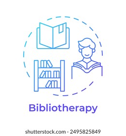 Icono de concepto de gradiente azul de biblioterapia. Desarrollo personal, curación psicológica. Ilustración de línea de forma redonda. Abstractas idea. Diseño gráfico. Fácil de usar en infografía, presentación