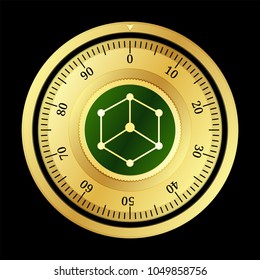 Bibox Token (BIX) cryptocurrency safe lock. Eps10 vector illustration isolated on black background.